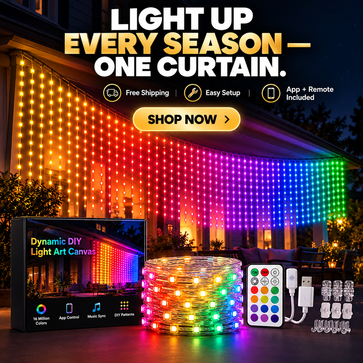 One Light Curtain for Christmas, Halloween & Every Party