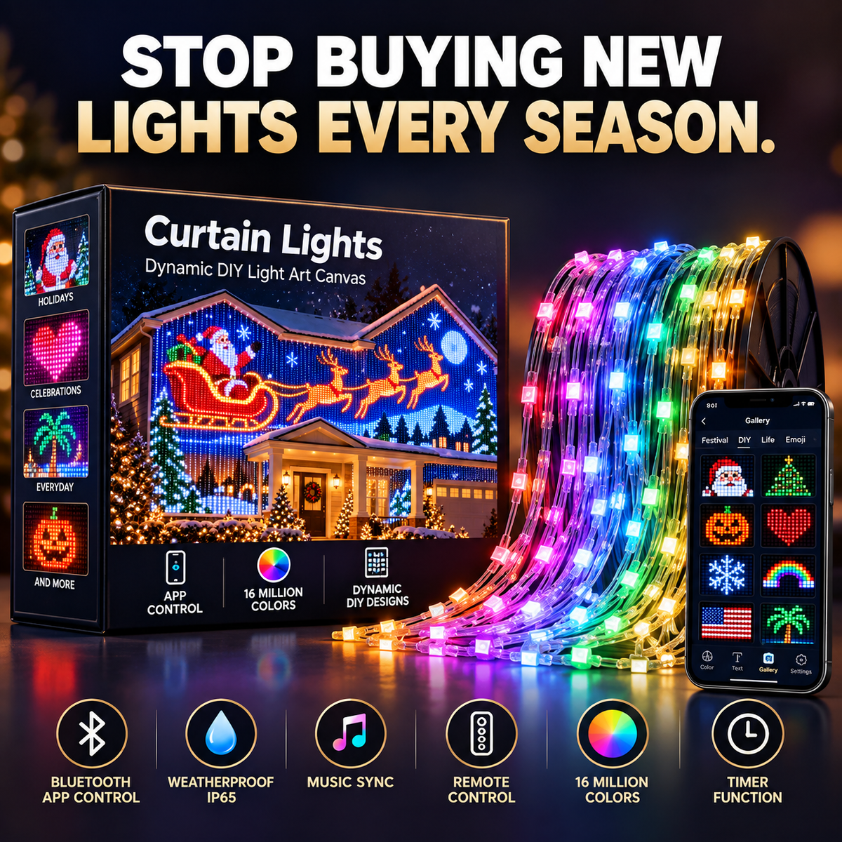 One Light Curtain for Christmas, Halloween & Every Party