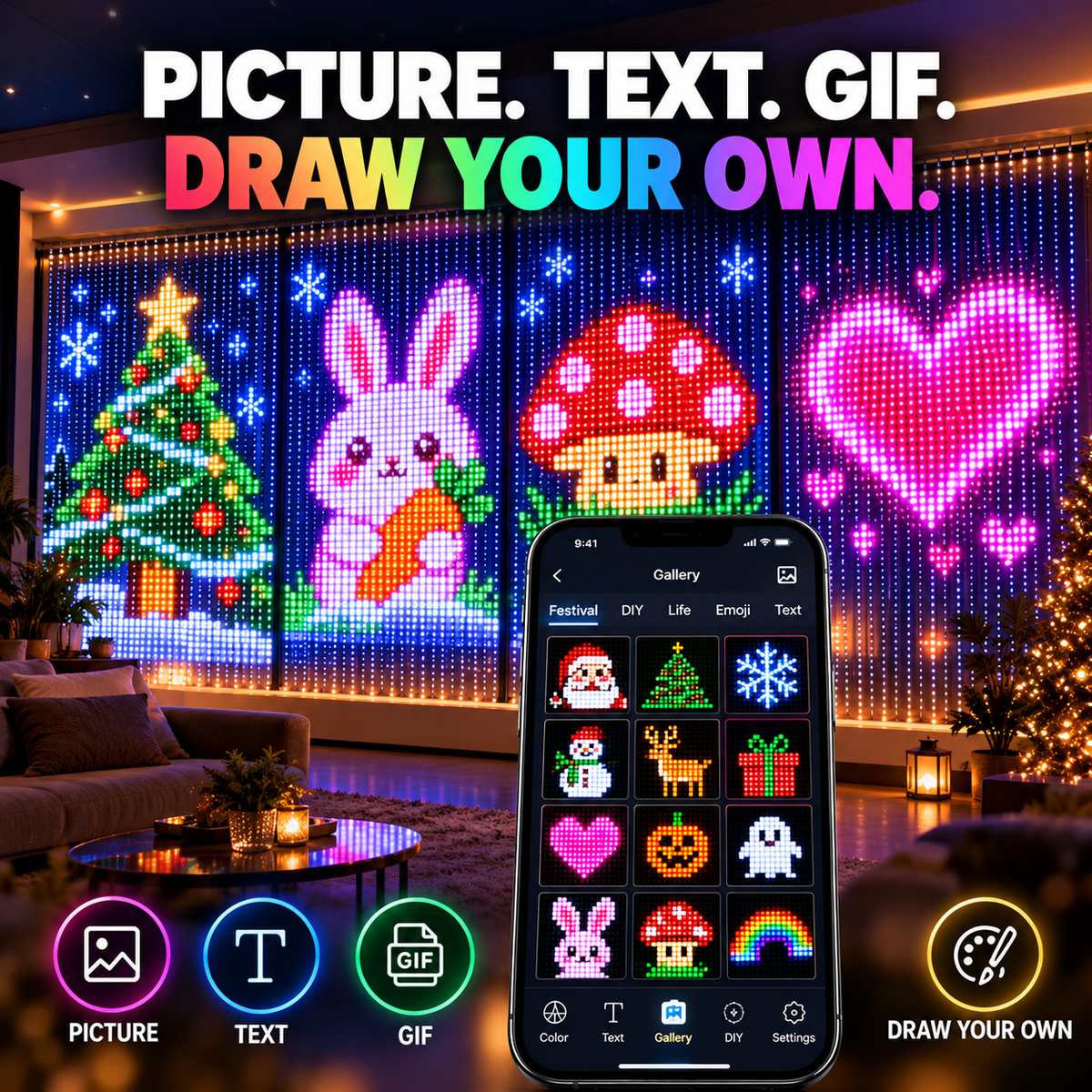 One Light Curtain for Christmas, Halloween & Every Party